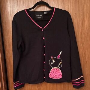 Michael Simon Black Cardigan with Pink Accents